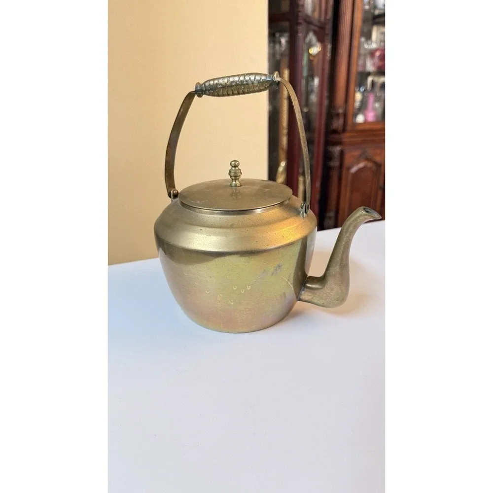 Vintage Brass Tea Kettle Teapot Bail Handle Lid Decorative‎ Rustic MCM